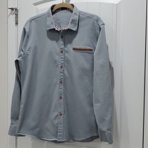 Coofandy Men's Button Up Dress Shirt Size L Blue/Grey